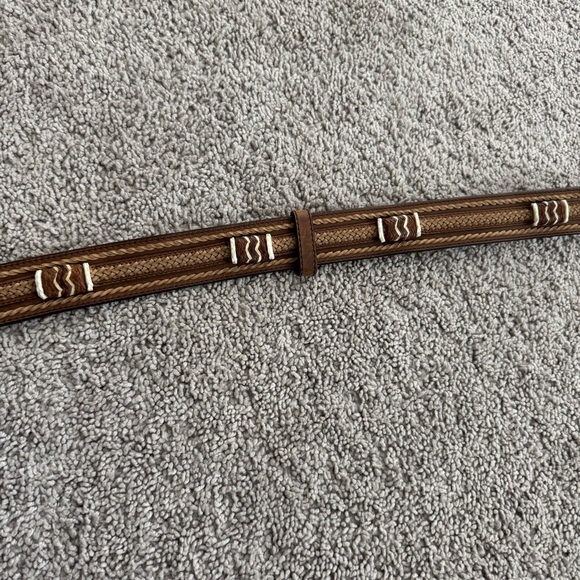 Justin Top Grain Cowhide Brown Leather Belt Womens Size 30 Woven Western Rodeo - Picture 4 of 14